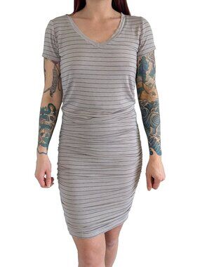 PrAna Foundation Gray & Navy Stripe Ruched T-Shirt Dress | S